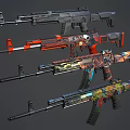 Colorful Modern Tactical Rifles With Graffiti Art And Custom Design Patterns 3d model