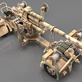 Military Towed Artillery Gun With Camouflage Paint Barrel Wheels And Traction Device