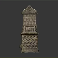 Antique Decorative Cabinet With Elaborate Carvings Multi layered Structure And Intricate Design