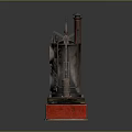 Vintage Mechanical Device Model With Two Circular Components Large Wheel Metal Structure And Red Base