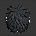 White Bust Head Model With Dark Layered Hair And Simple Outlined Facial Features