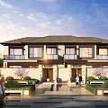 Semi Detached Villa Exterior Design With Symmetrical Entrance And Landscaped Courtyard