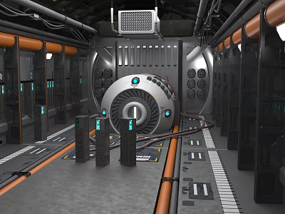Cartoon Scene Of Futuristic Sci Fi Machinery With Control Panels And Glowing Lights 3d model