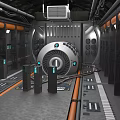 Cartoon Scene Of Futuristic Sci Fi Machinery With Control Panels And Glowing Lights 3d model