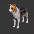 Brown Black and White Dog Figurine Standing on Dark Background with Reflection