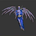 Mythical Man In Blue Attire With Flowing Colorful Wings Playing Violin
