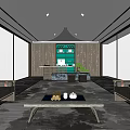 Modern Hotel Lobby Interior With Glass Walls Green Reception Desk Unique Ceiling And Marble Floor