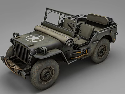 Vintage Military Jeep With Canvas Top Open Design and Star Emblem 3d model