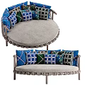 Unique Shaped Sofa Interior Design With Woven Structure Metal Frame And Colorful Cushions