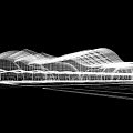 Modern Architectural Transportation Hub Featuring Wavy Roof Glass Facade Plaza And Green Areas