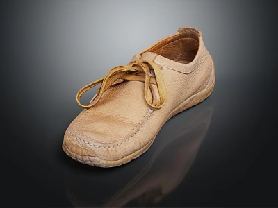 Light Brown Casual Leather Shoes With Laces And Soft Sole Design 3d model