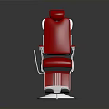 Red Barber Chair With Red Seat Backrest Armrests White Base And Footrest