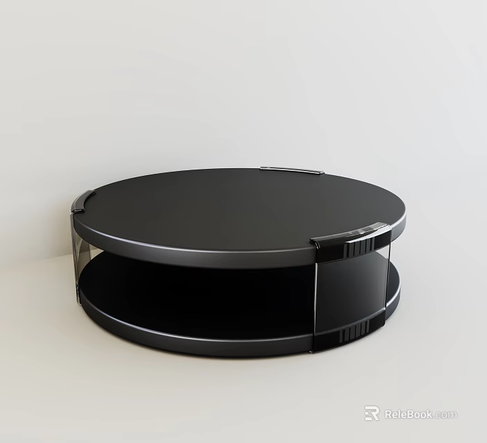 Modern Round Black Coffee Table With Two Tier Design And Metal Frame 3d model
