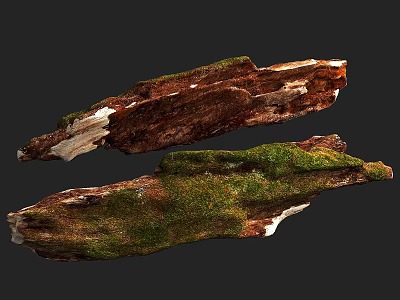 Natural Green Moss Covered Weathered Stone Wood Logs For Home Decor 3d model
