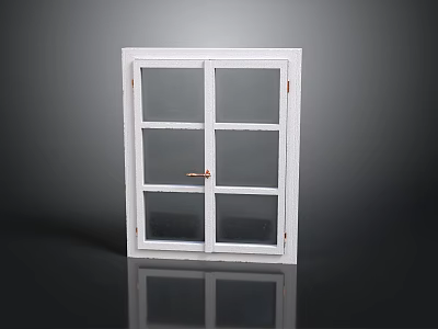 White Double Door Window With Glass Panes And Golden Handle For Home Use 3d model