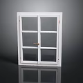 White Double Door Window With Glass Panes And Golden Handle For Home Use