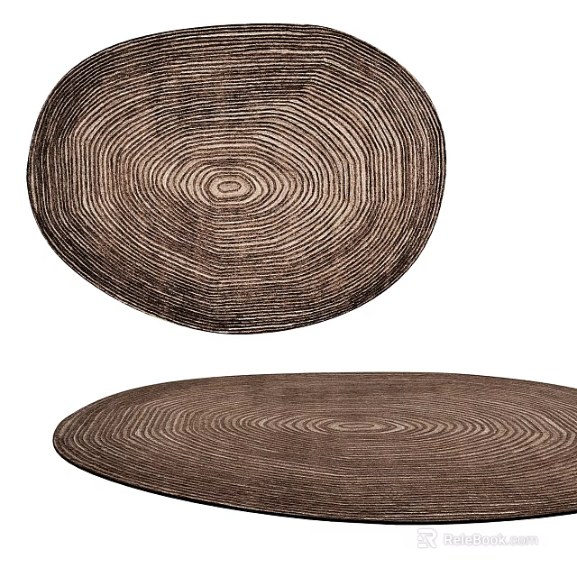 Brown Circular Rug With Wood Grain Pattern And Concentric Circle Design 3d model 