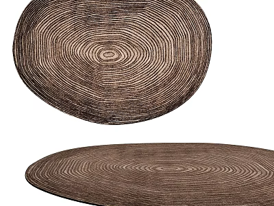 Brown Circular Rug With Wood Grain Pattern And Concentric Circle Design 3d model