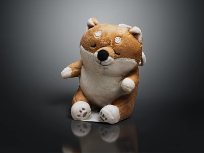 Comfy Brown Chair With Plush Shiba Inu Toy Decoration For Living Room 3d model