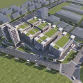 Modern Industrial Factory Building Complex With Green Roofs And Surrounding Roads
