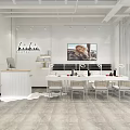Biibii Store Modern Interior With White Counter Black Shelves Display Screen Tables And Chairs