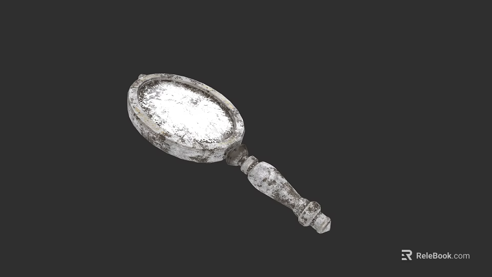 Vintage Carved Hand Mirror With Oval Frame And Textured Handle Design 3d model 
