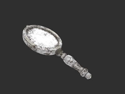 Vintage Carved Hand Mirror With Oval Frame And Textured Handle Design 3d model
