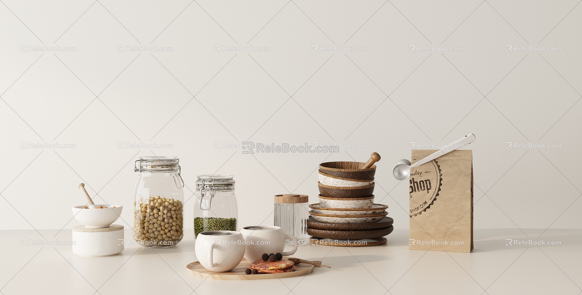 Modern kitchen supplies ornaments combination 3d model