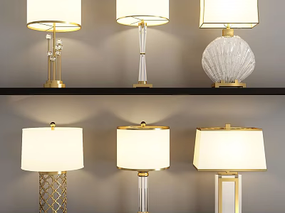 Modern Table Lamps With Gold Bases White Shades And Crystal Designs 3d model