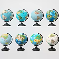 Colorful Decorative Globe Ornament Set With Detailed Maps And Black Bases For Home Decor