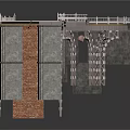 Architectural Elevated Structure With Wooden Deck Stone Pillars And Metal Frame Support