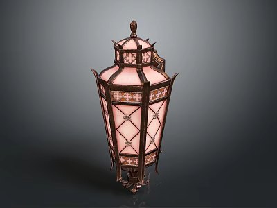 Vintage Decorative Lantern With Intricate Metal Frame And Stained Glass Panels Ornate Details 3d model
