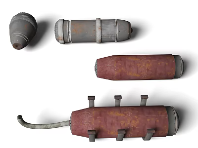 Industrial Equipment Metal Components With Rustic Red Parts And Gray Cylindrical Tubes 3d model