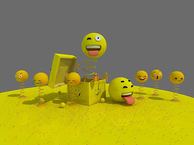 Vibrant Yellow Emoji Photo Spot With Various Expressions And Spring Box 3d model