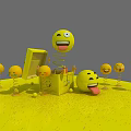 Vibrant Yellow Emoji Photo Spot With Various Expressions And Spring Box
