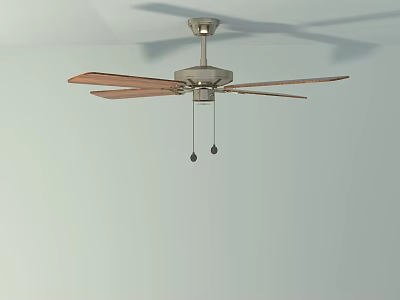 Modern Air Conditioning Ceiling Fan With Wooden Blades Metal Base And Pull Chains 3d model