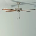 Modern Air Conditioning Ceiling Fan With Wooden Blades Metal Base And Pull Chains