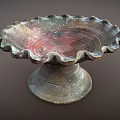 Colorful Ceramic Pedestal Bowl With Scalloped Edges And Vintage Texture For Home Decor