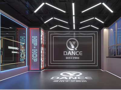 Modern Hip Hop Dance Studio For Fitness Workout With Mirror And Lighting 3d model