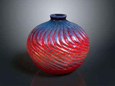 Hand Sculpted Artistic Vase With Red Blue Silver Spiral Pattern Design 3d model