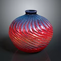 Hand Sculpted Artistic Vase With Red Blue Silver Spiral Pattern Design 3d model