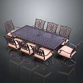 Outdoor Metal Dining Chairs With Carved Back Beige Cushion And Dining Table
