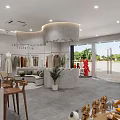 Stylish Clothing Store Interior Featuring Fashion Apparel Racks And Display Shelves