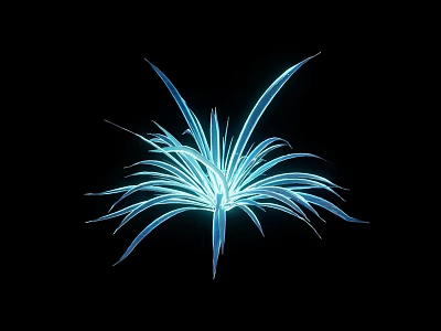 Blue Glowing Plant with Slender Leaves Spreading Outwards on Black Background 3d model