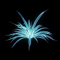 Blue Glowing Plant with Slender Leaves Spreading Outwards on Black Background