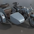 Vintage Motorcycle with Light Blue Sidecar Brown Seats and Spare Tire on Roof