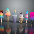 Assorted Colorful Ice Cream Popsicles Waffle Cones And Milkshake Sweet Treats