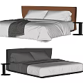 Modern Double Bed With Brown Headboard White Sheets Gray Blanket And Side Table 3d model