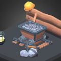 Industrial Equipment Including Hard Hat Shovel Stone Container With Wheels Hammer And Lantern