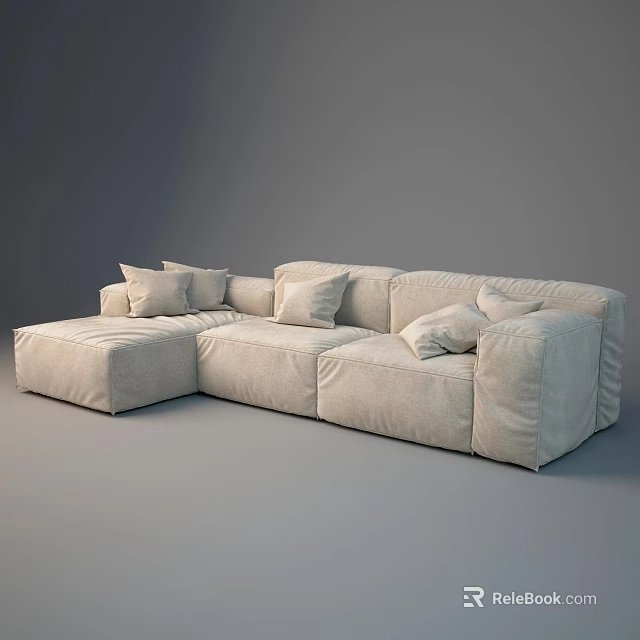 Beige L Shaped Sectional Sofa With Plush Cushions Modern Upholstered Design 3d model 